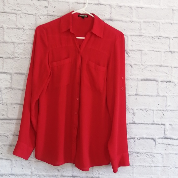 Express women work blouse red shirt Sz M - Picture 1 of 6